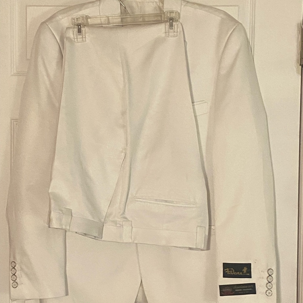 Elegant White Suit Jacket and Pants by Falcone